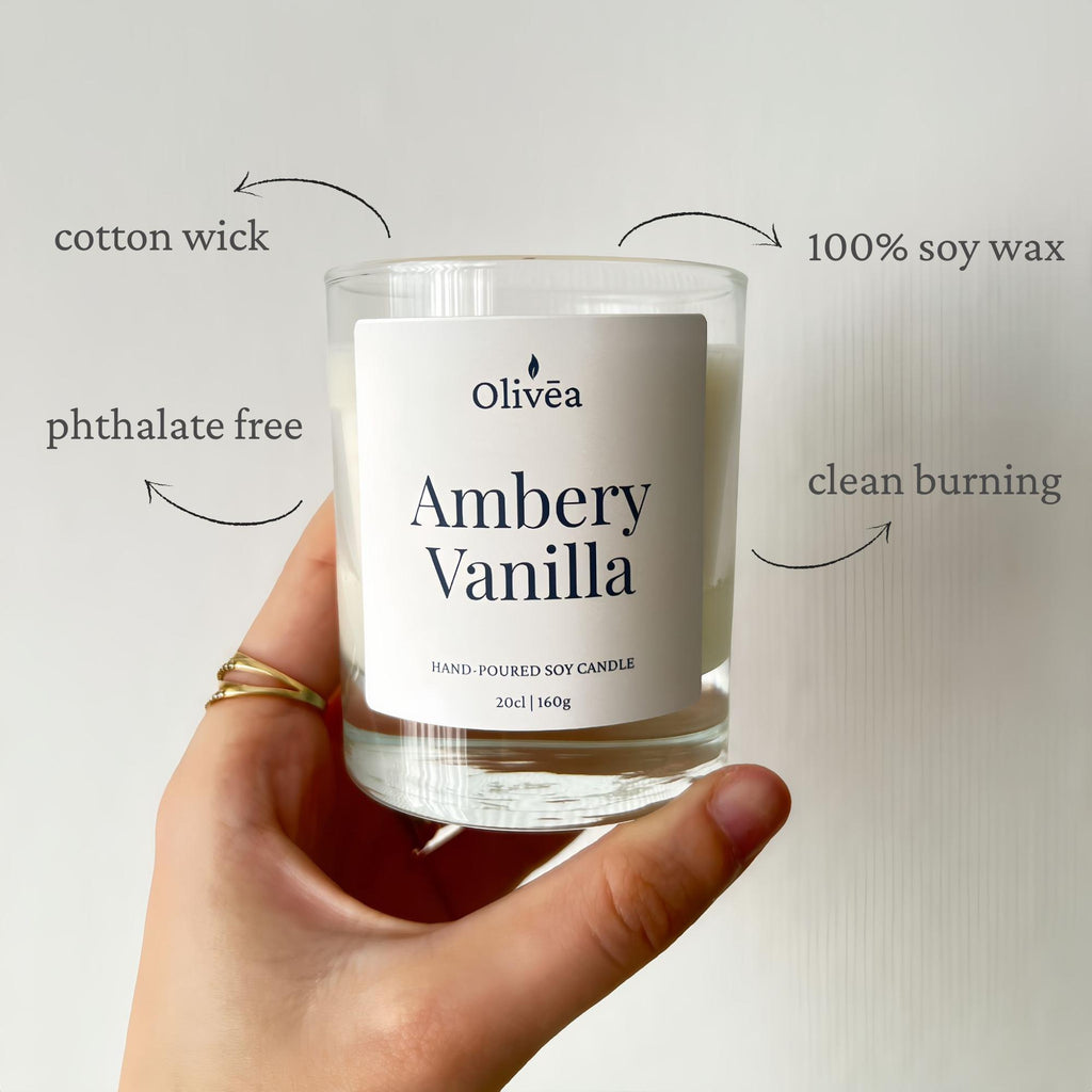 Scented Hand-Poured Soy Candle - Ambery Vanilla